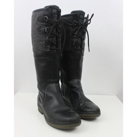 UGG Shoes - Ugg Women Boots Elsa Knee High Shearling Waterproof 1005578 Leather Black Sz 8